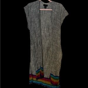Steve Madden Gray Multicolor Fringe Cardigan